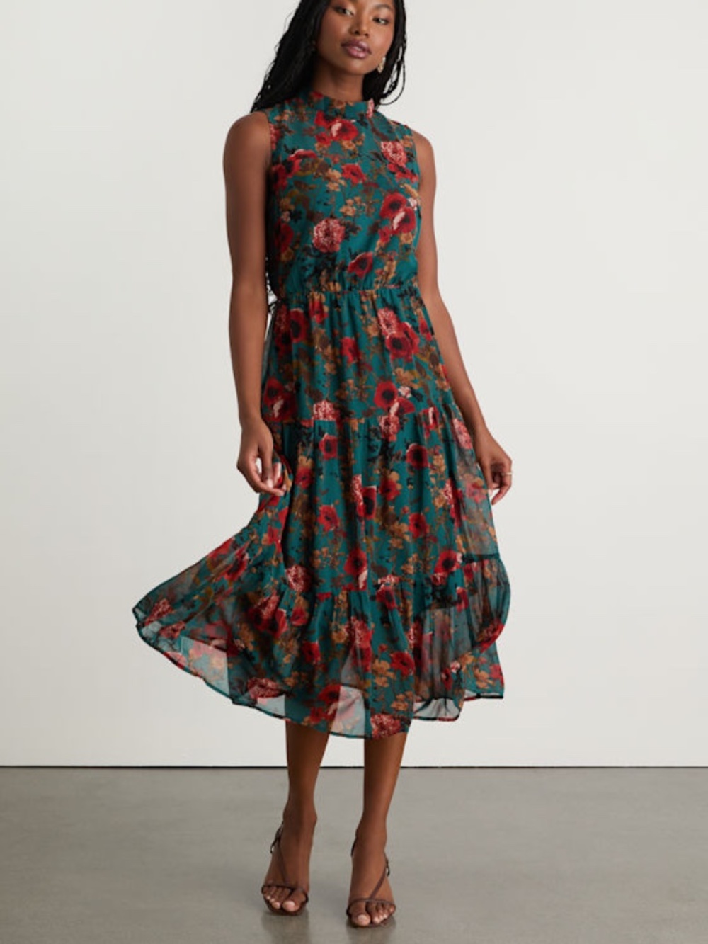 Lulus In My Dreams Teal Multi Floral Print Midi Dress Blue - Size XS